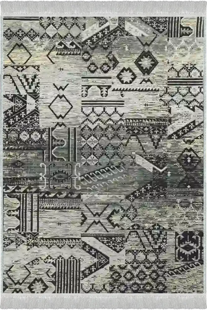 فرش وینتیج زمینه طوسی هندسی کد 20012