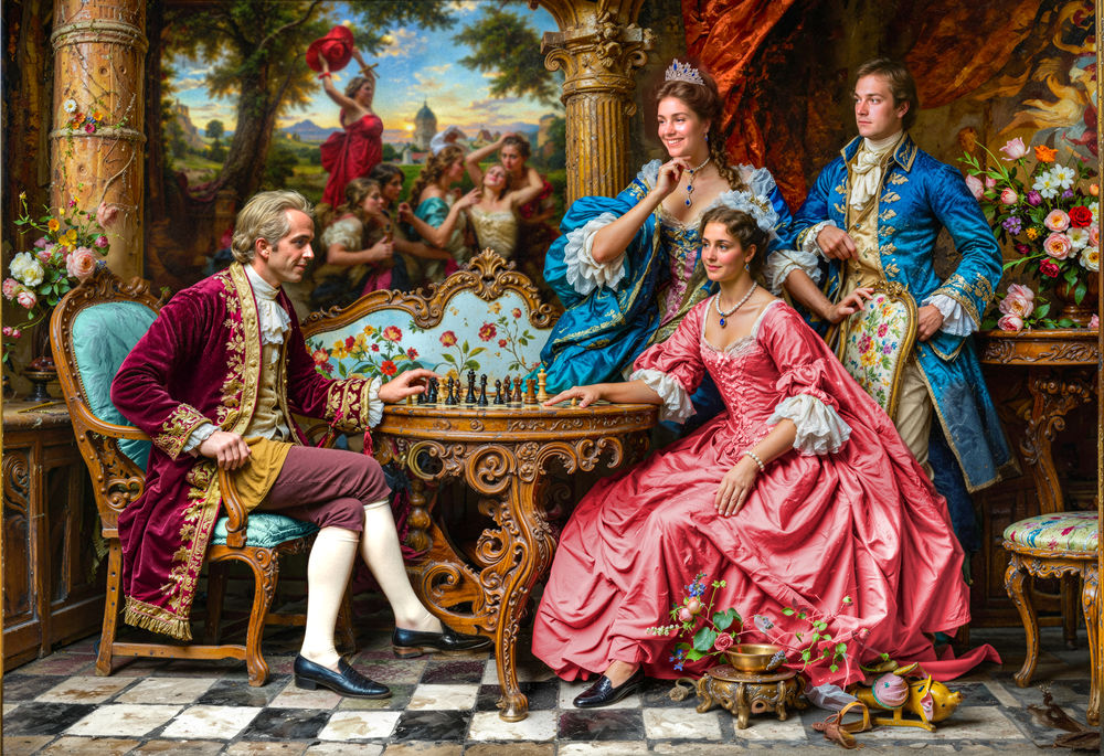 تابلوفرش چاپی طرح فرانسوی بازی شطرنج کد 2348