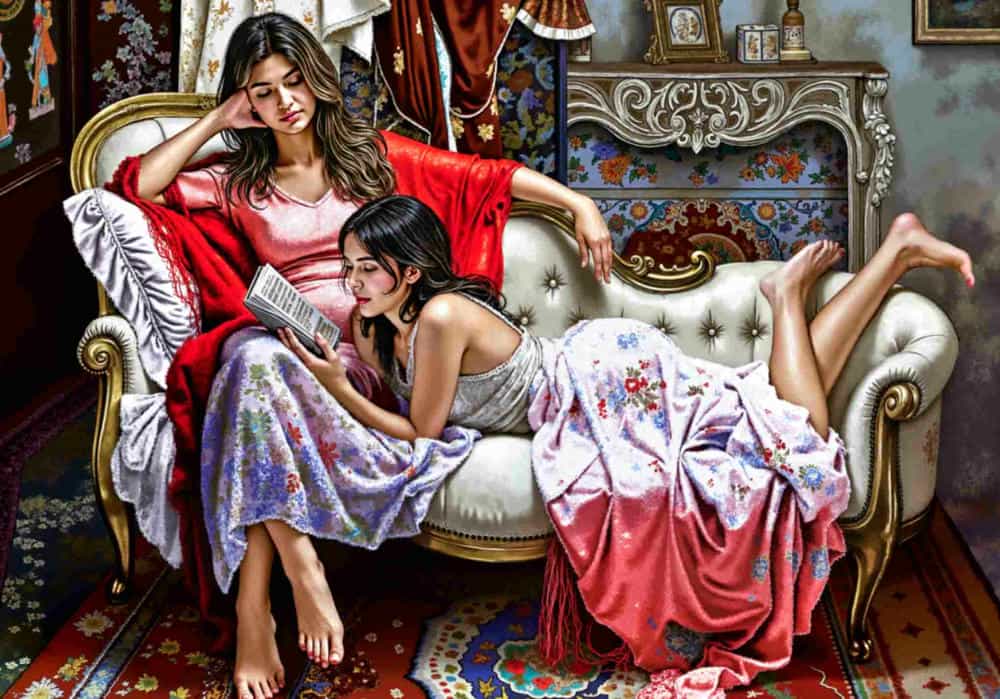 تابلوفرش چاپی طرح نقاشی فرانسوی کد 2091