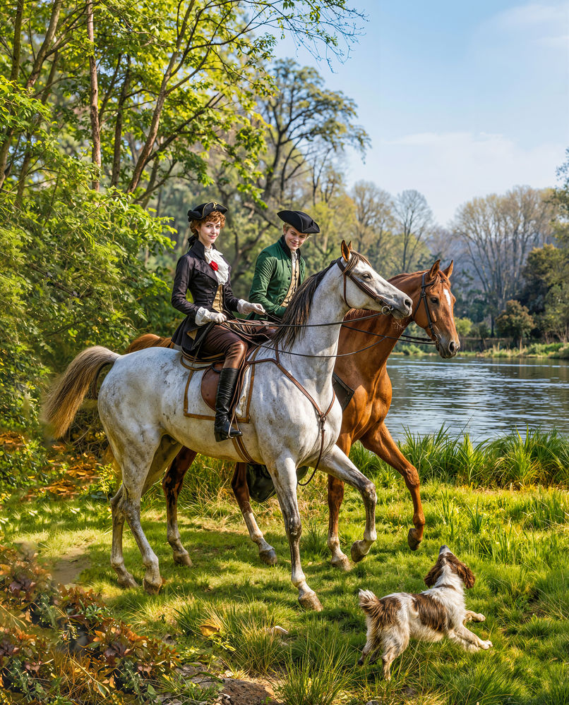 تابلوفرش چاپی طرح نقاشی فرانسوی سوارکار کد 2635